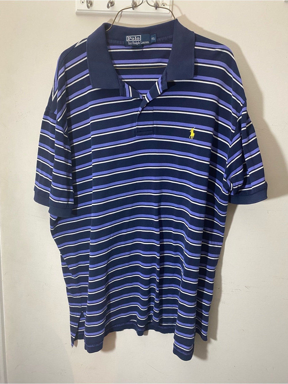 Ralph Lauren Navy Polo with Light Blue and White Stripes